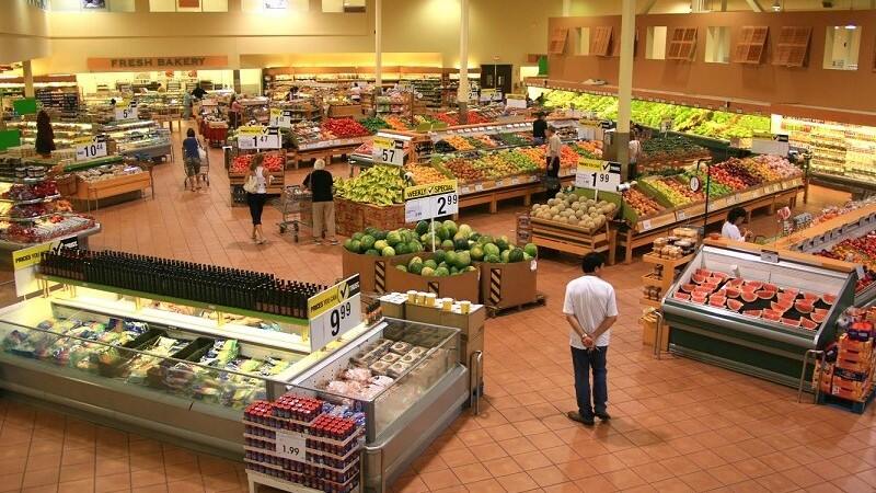 Aerial view of grocery store inside a shopping mall